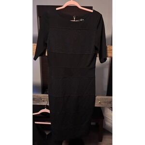 Julian Taylor New York Black Sheath Dress Size 8 Mixed Texture Jacquard Zip Back